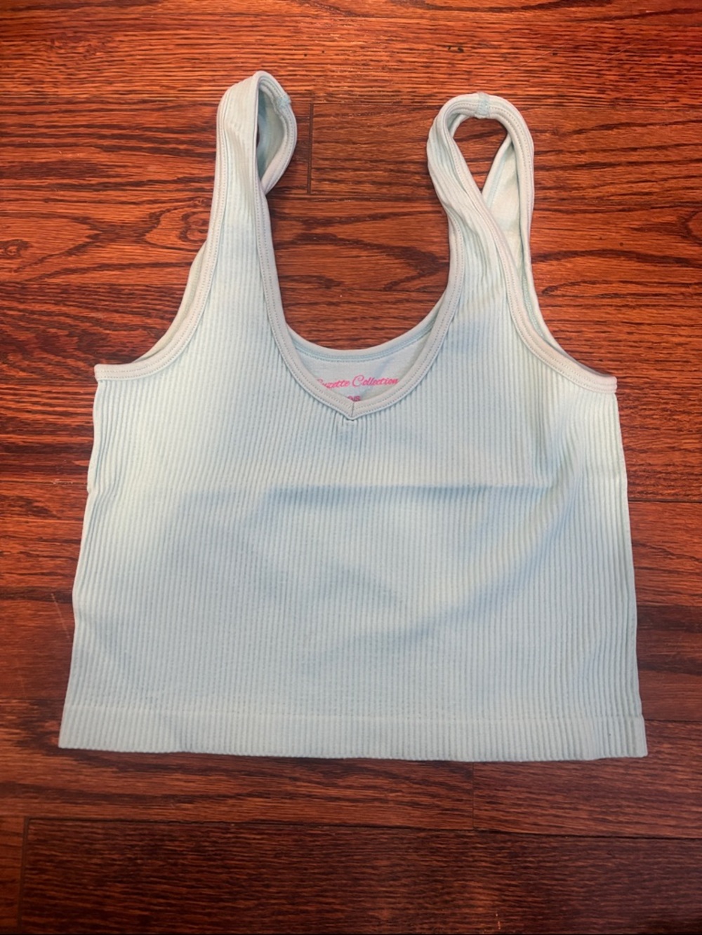 Suzette Collection Women’s Light Blue Ribbed Tank Crop Top Size Small